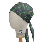 Christmas Cats Ruin Tree scrub cap pattern detail on mannequin