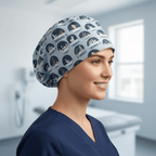 Christmas Snow Globes Blue scrub cap shown on female model