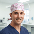 Disney Aristocats Marie Cat on Pink scrub cap shown on male model