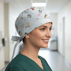 Disney Princess On Blue Bella Snow White scrub cap shown on female model