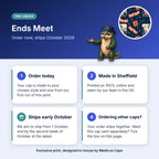 How pre-order works for the Ends Meet scrub cap: order today, made in Sheffield, ships early October 2026