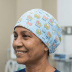 Cute ENT Anatomy scrub cap shown on model