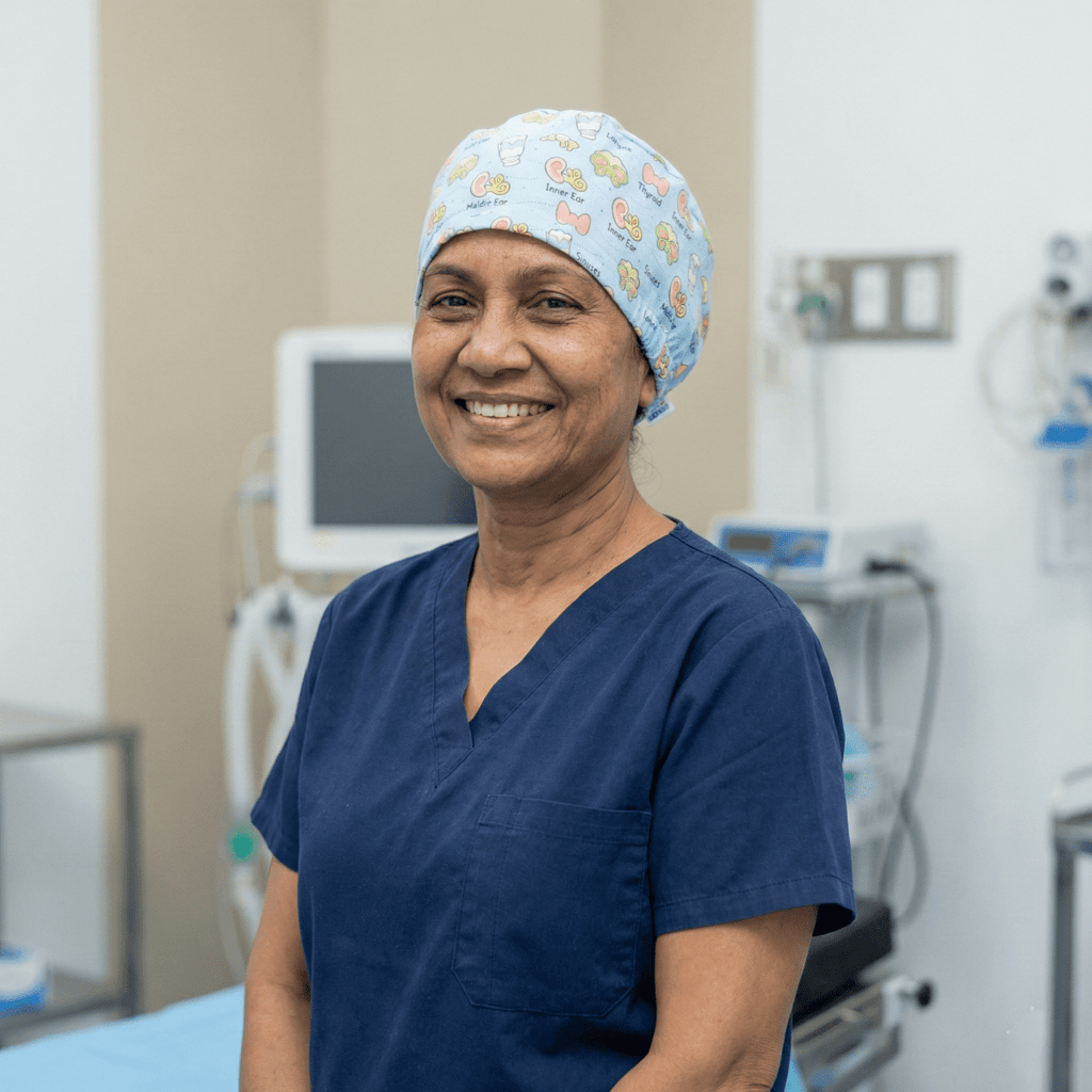 Cute ENT Anatomy scrub cap pattern detail on mannequin