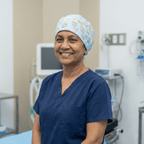 Cute ENT Anatomy scrub cap shown on model