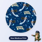 Finding ETCO2 scrub cap print: cartoon ET tubes in snorkel masks swimming with capnography monitors and bubbles on navy