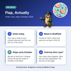 How pre-order works for the Flap, Actually scrub cap: order today, made in Sheffield, ships early October 2026