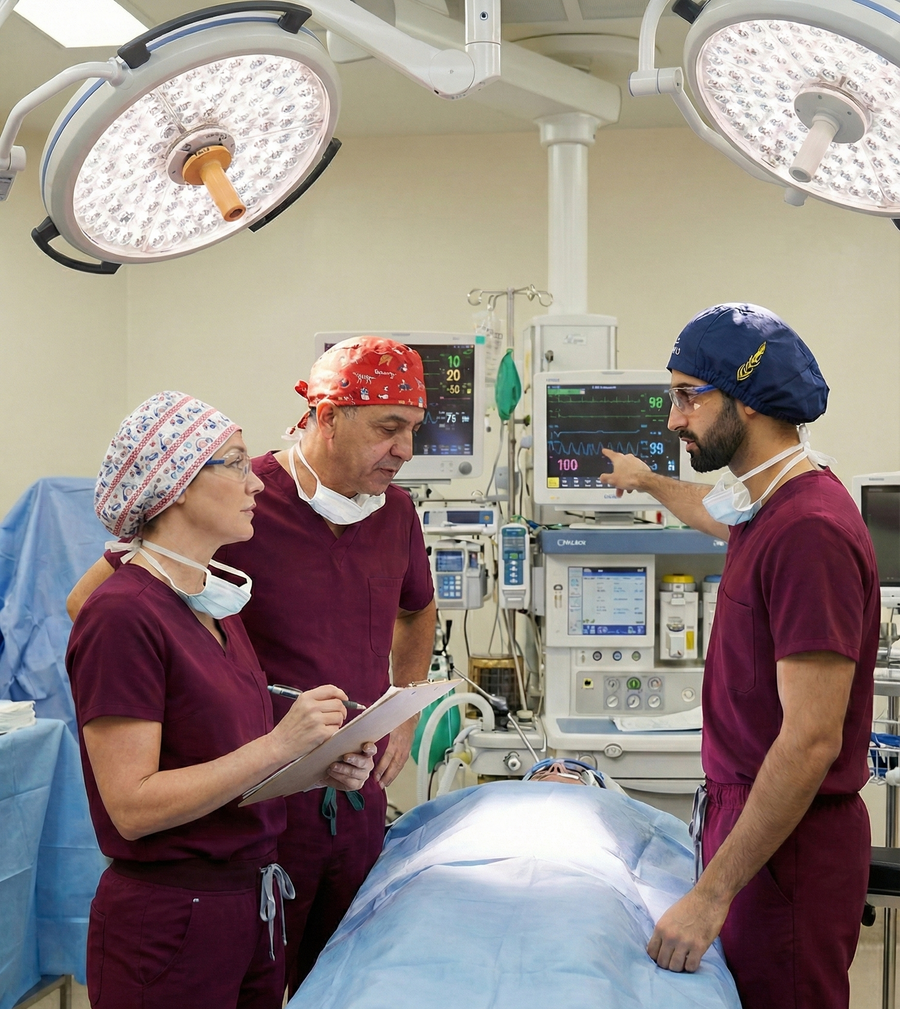A surgical team at work in an operating theatre