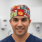 Harry Potter Stain Glass scrub cap shown on male model