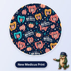 I Like Big Butts scrub cap print: colourful cartoon colons and peaches with I Like Big Butts lettering on navy