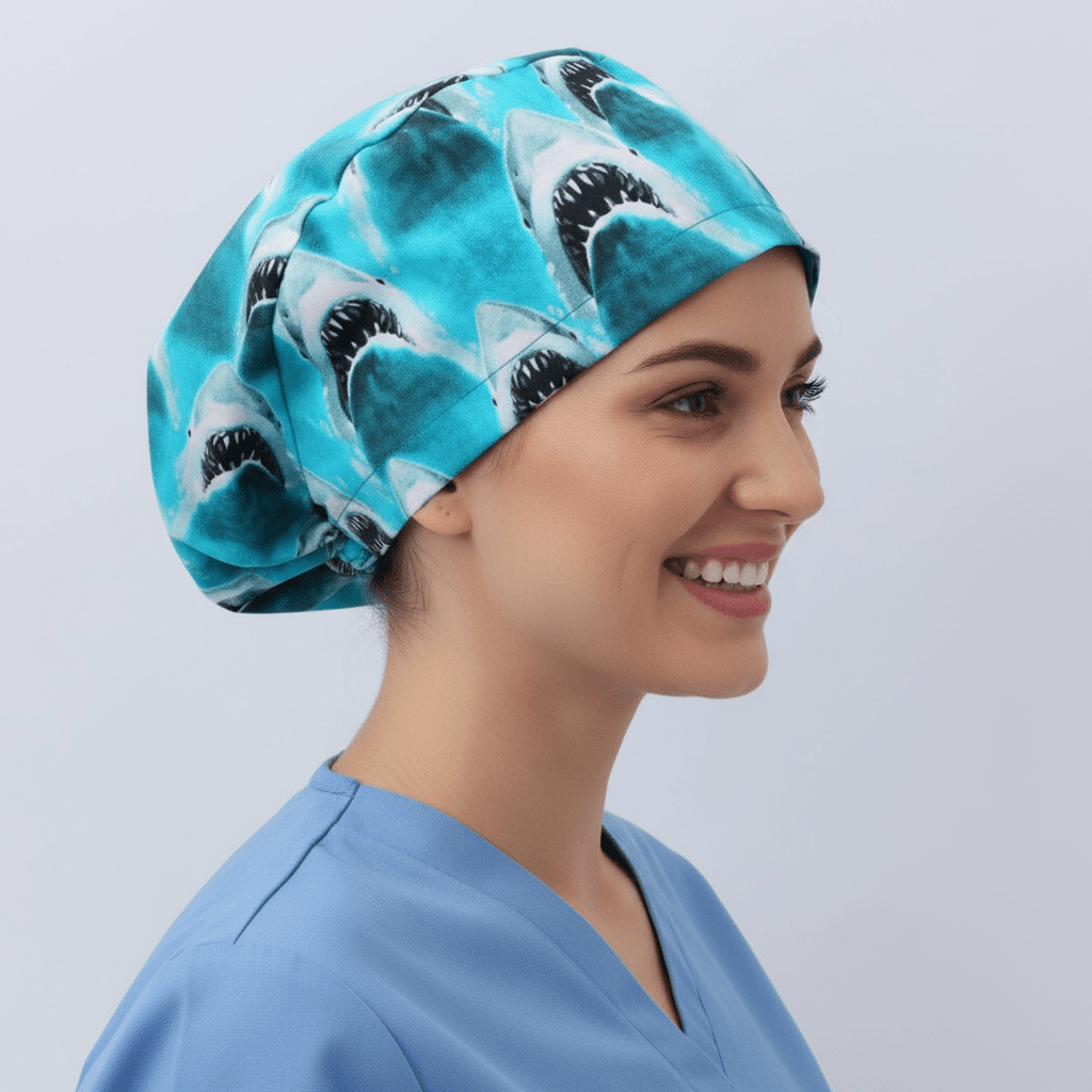 Jaws scrub cap shown on female model