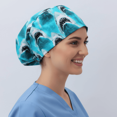 Jaws scrub cap shown on female model