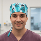 Jaws scrub cap shown on male model