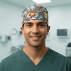Marvel Avengers Cartoon Fight #2 Superhero scrub cap shown on male model