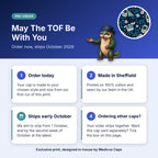 How pre-order works for the May The TOF Be With You scrub cap: order today, made in Sheffield, ships early October 2026