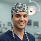 Military Camouflage Grey scrub cap shown on male model