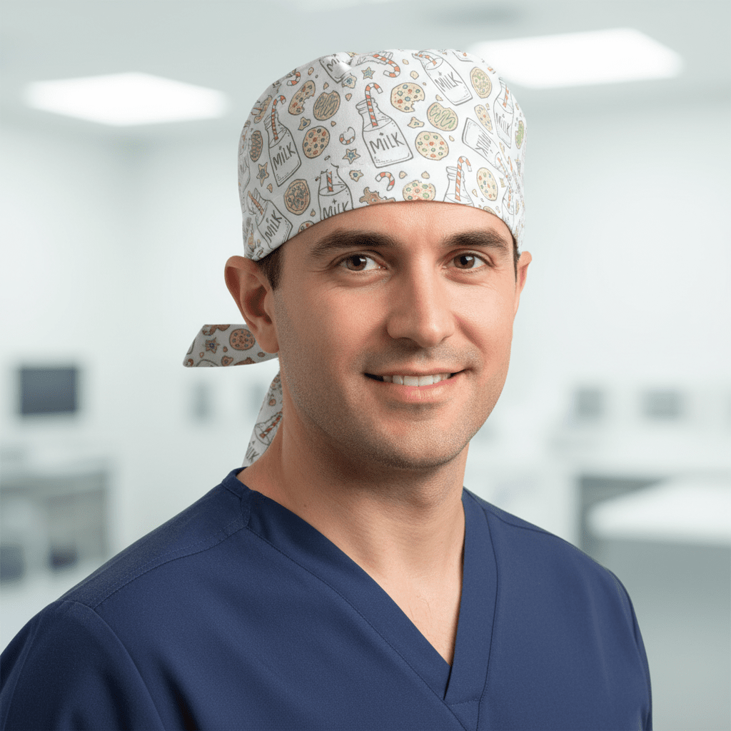 Christmas Milk + Cookies White Scrub Cap