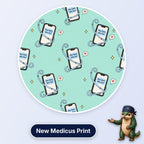 New Stent Who Dis scrub cap print: smartphones reading New Stent Who Dis wrapped in stents with heart messages on mint