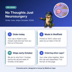 How pre-order works for the No Thoughts Just Neurosurgery scrub cap: order today, made in Sheffield, ships early October 2026