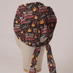 Not Today Surgeon scrub cap in Bandana tie-back style on mannequin head, back view with ties