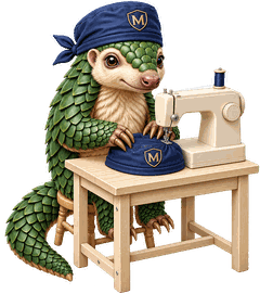 Pango the Medicus pangolin at a sewing machine (email, 2x)