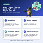How pre-order works for the Red Light Green Light Scrub scrub cap: order today, made in Sheffield, ships early October 2026