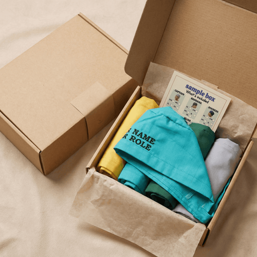 Build A Scrub Cap Sample Box - Bulk Ordering Samples Too scrub cap pattern detail on mannequin