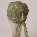 Sheep Fields scrub cap in Bandana tie-back style on mannequin head, back view with ties