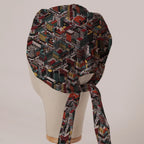 Sim City Inspired Isometric City scrub cap in Bandana tie-back style on mannequin head, back view with ties