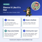 How pre-order works for the Sleeve It Like It's Hot scrub cap: order today, made in Sheffield, ships early October 2026