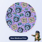 Slice, Slice Baby scrub cap print: brain scan slices wearing headphones with cassettes and boomboxes on lilac