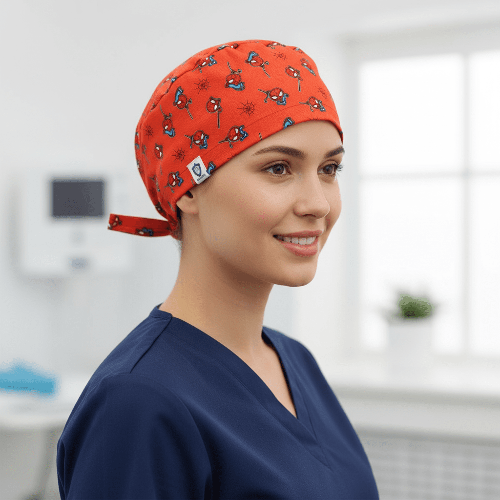 Spiderman Kawaii On Red Scrub Cap