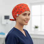 Red Spiderman kawaii cartoon pattern scrub cap with tie-back closure