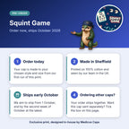 How pre-order works for the Squint Game scrub cap: order today, made in Sheffield, ships early October 2026