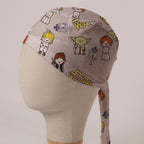 Star Wars Kawaii on Beige fabric scrub cap in Bandana tie-back style: kawaii Star Wars characters and logo on beige