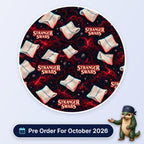 Stranger Swabs scrub cap print: floating gauze swabs with red lightning and dark vines, with a Pre Order For October 2026 badge