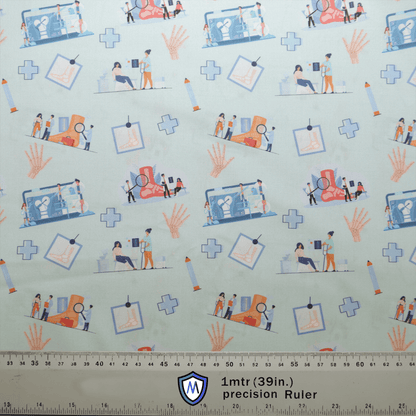 The Medicus Scrub Caps Surgery Hand Bones Ankle Check Up on Pale Blue features medical illustrations of X-rays, stethoscopes, and check-ups, perfect for a scrub cap.