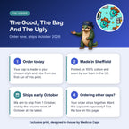 How pre-order works for the The Good, The Bag And The Ugly scrub cap: order today, made in Sheffield, ships early October 2026