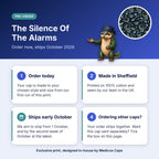 How pre-order works for the The Silence Of The Alarms scrub cap: order today, made in Sheffield, ships early October 2026