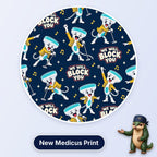We Will Block You scrub cap print: ultrasound probes in yellow jackets singing into microphones on navy