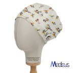 Disney Mickey Character Mashup Pluto Daffy Spread Ivory Grey Stars scrub cap in Elastic Backed no-tie style
