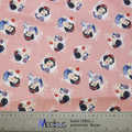 Disney Princess Snow White on Pink Scrub Cap fabric from Medicus Scrub Caps, featuring Snow White in various poses on a soft pink background.