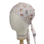 Disney Princesses Mashup Pink scrub cap pattern shown flat
