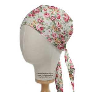 Floral Large Roses Vintage Ivory Scrub Cap from Medicus Scrub Caps