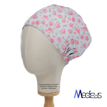 Floral Roses Small On Blue Scrub Cap from Medicus Scrub Caps