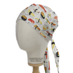 Food Sushi Menu scrub cap with tie-back closure