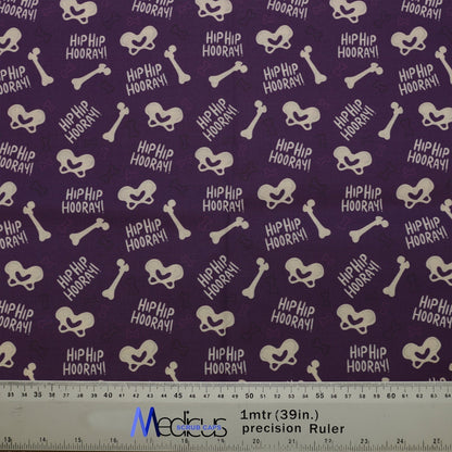 Hip Hip Hooray Scrub Cap from Medicus Scrub Caps featuring a purple background with bone and pelvis illustrations.