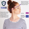 This image shows a sizing guide for Medicus Scrub Caps, demonstrating how to measure head circumference for the best fit, with size options displayed.