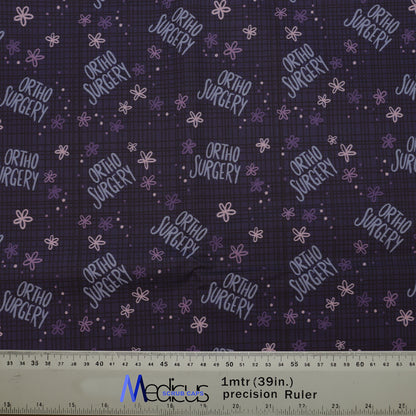 Ortho Surgery Scrub Cap from Medicus Scrub Caps, featuring a dark background with purple text and floral patterns.