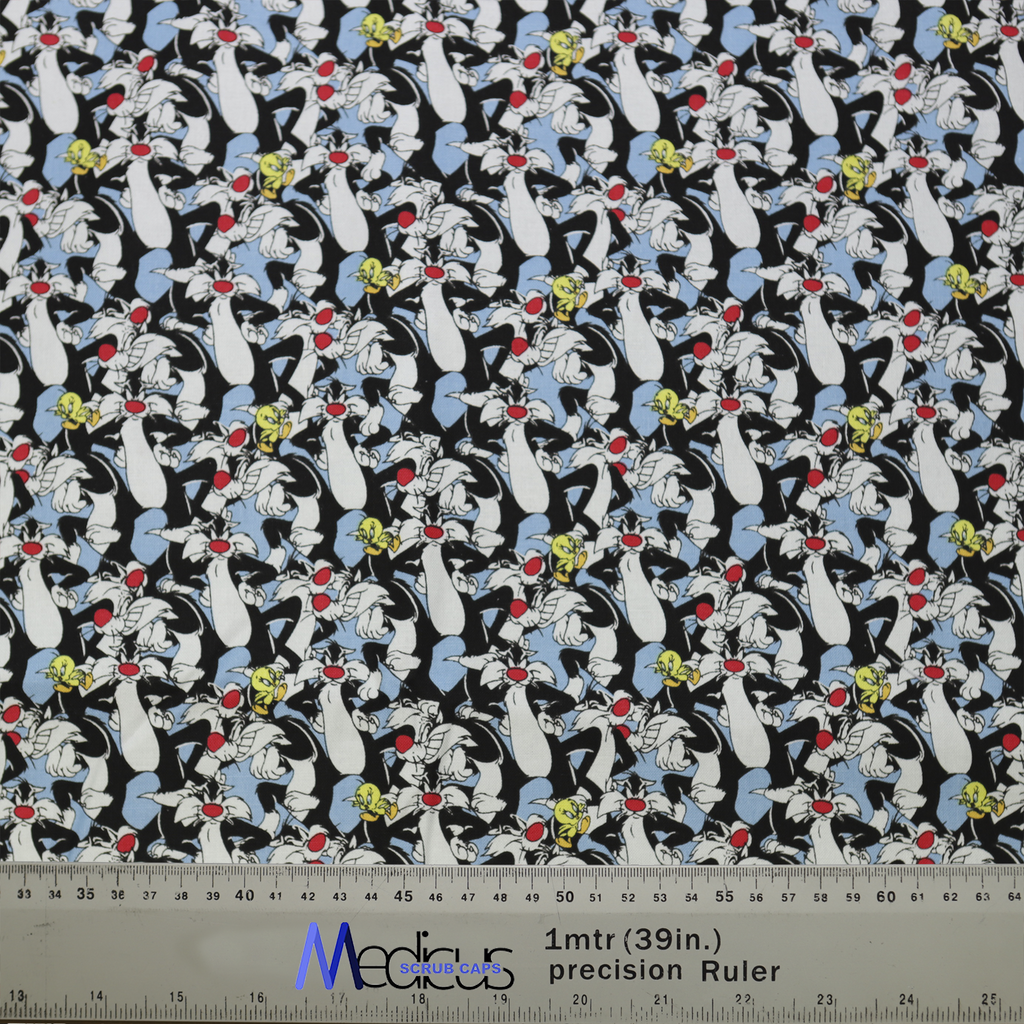 Explore the TV Cartoon Looney Tunes Sylvester Tweety Bird Scrub Cap by Medicus Scrub Caps, featuring playful characters and floral details for a fun, stylish look.