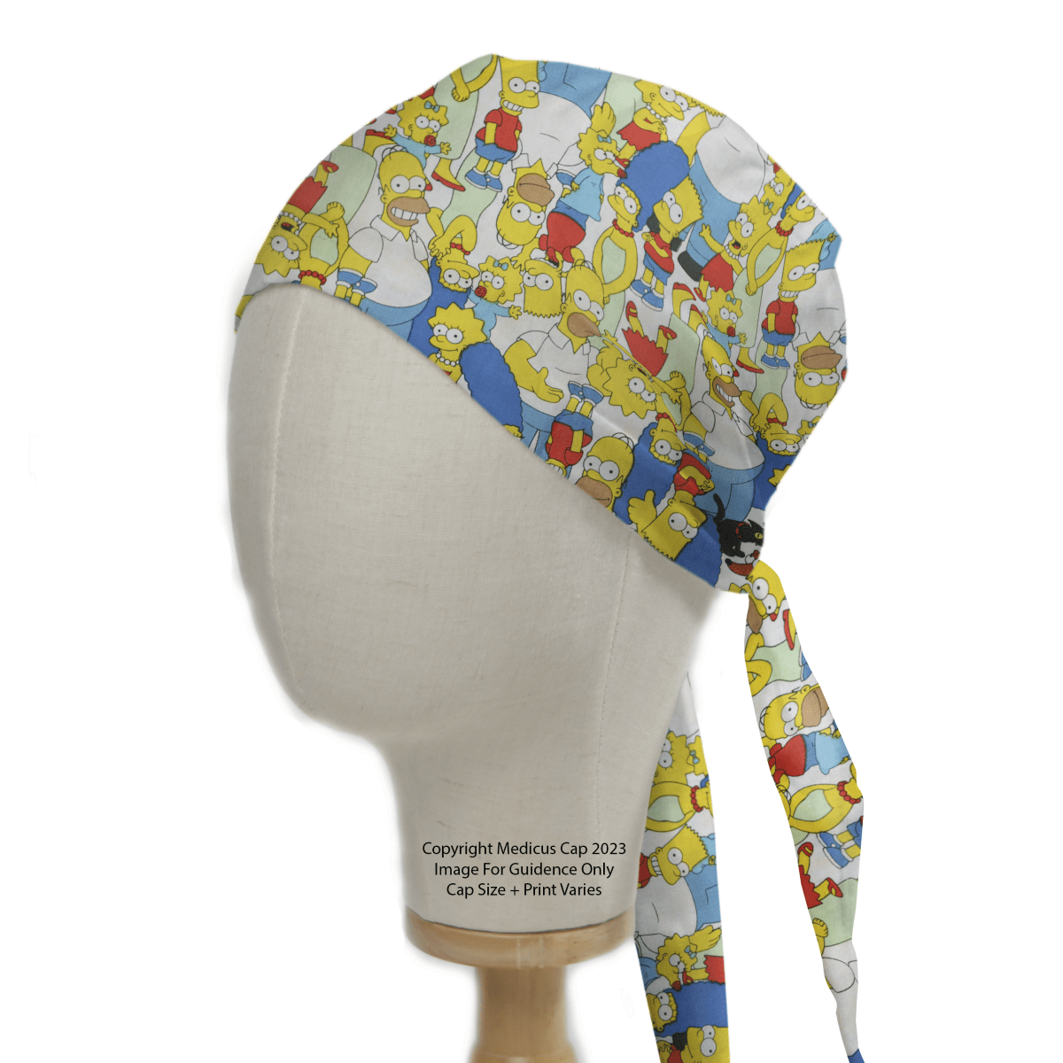 The Medicus Scrub Caps TV Cartoon The Simpsons Family Mashup Crowd Scrub Cap features a colorful, vibrant design with iconic characters, perfect for healthcare professionals.